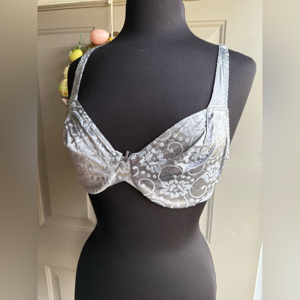 Vintage Sears gray silky floral full coverage bra, size 36C